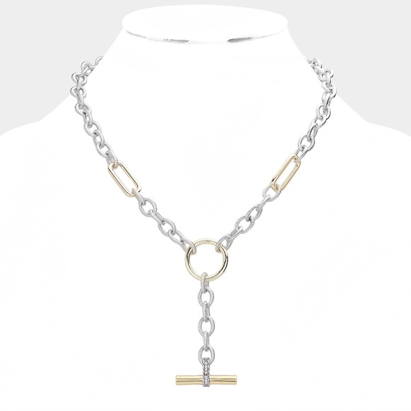 TWO TONE MULTI LINK  NECKLACE TOGGLE CLOSURE - Picture 2 of 2